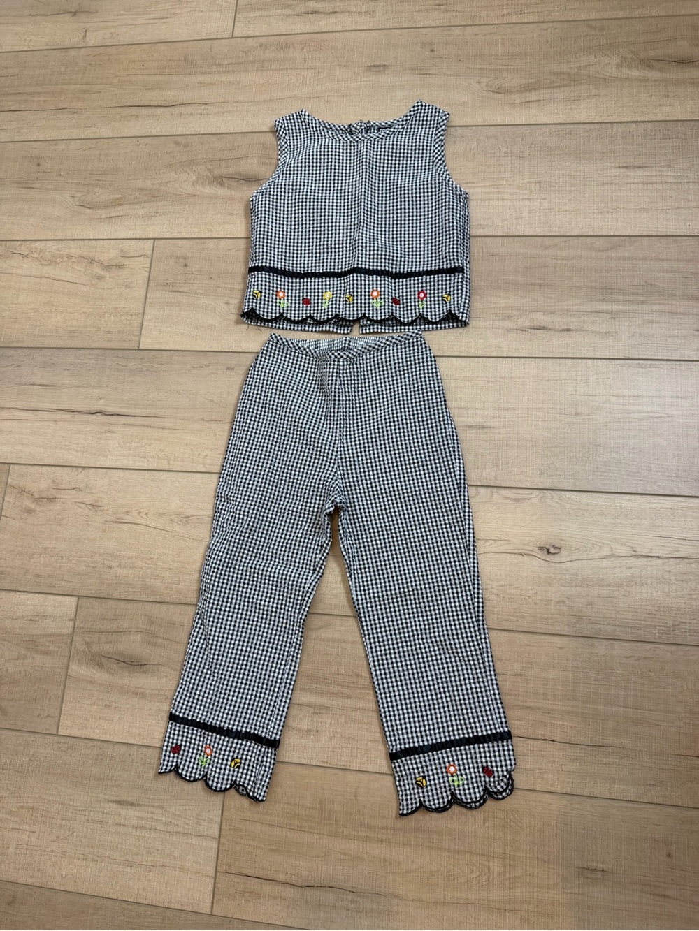 Vintage Pogo Club Gingham Matching Set Embroidered Floral Cottagecore Girls 7/8